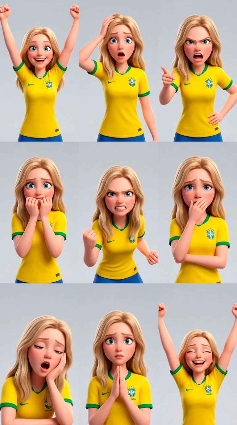 As 9 Emoções de um Torcedor em Estilo Pixar com Sua Foto — exemplo de prompt de IA para Imagens em Google Flow