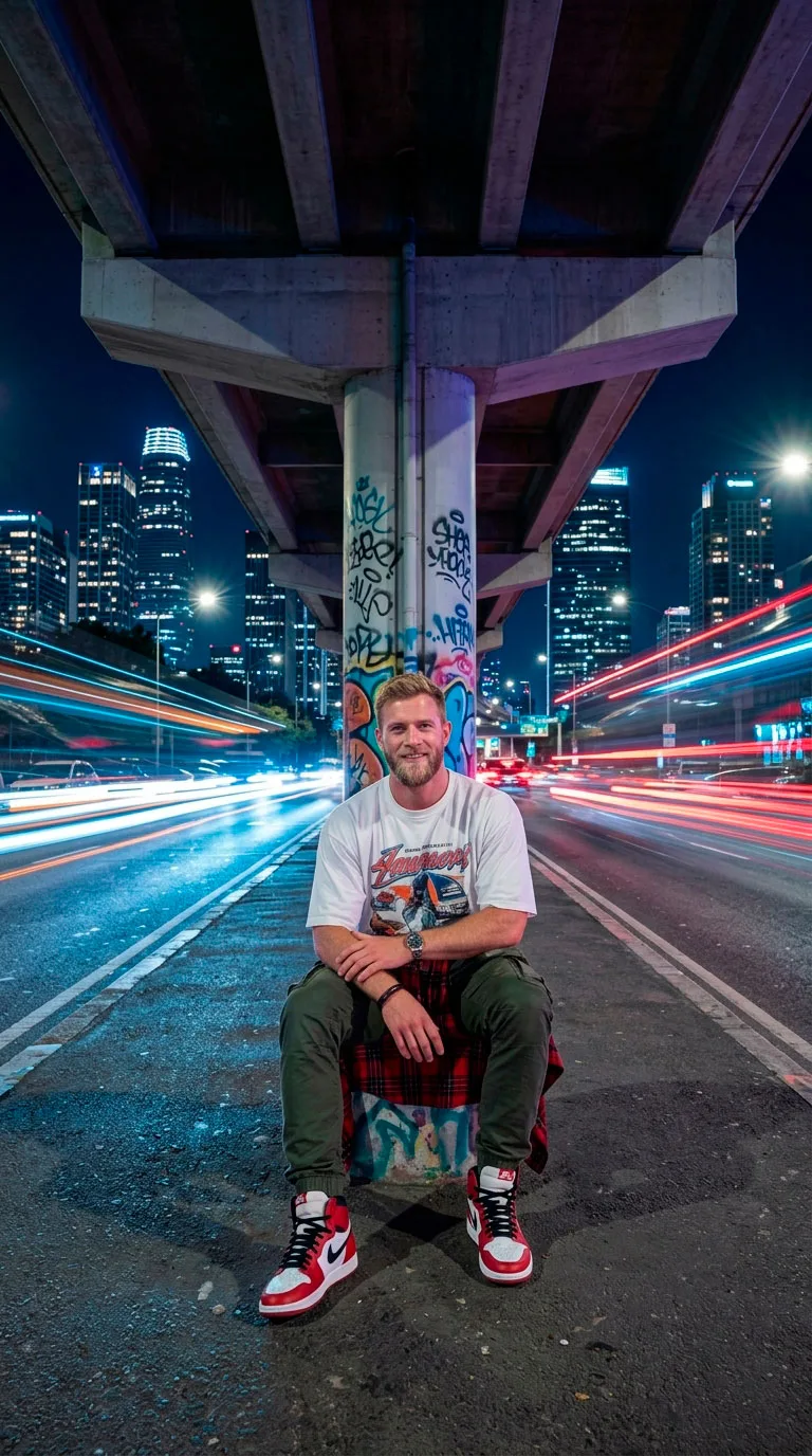 Prompt para Foto Urbana Noturna com IA | Ensaio Streetwear Cinematográfico — exemplo de prompt de IA para Imagens em Gemini