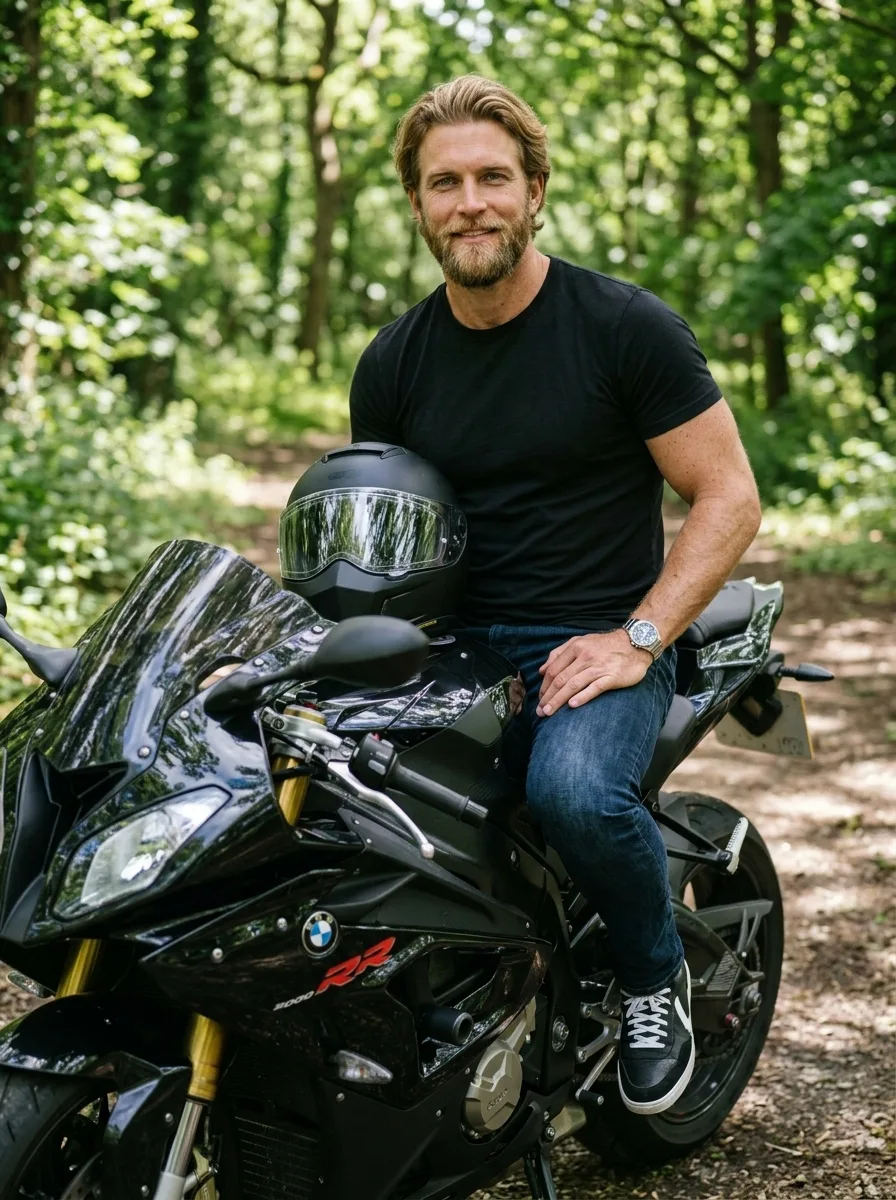 Retrato Cinematográfico na Moto Esportiva — exemplo de prompt de IA para Imagens em Gemini