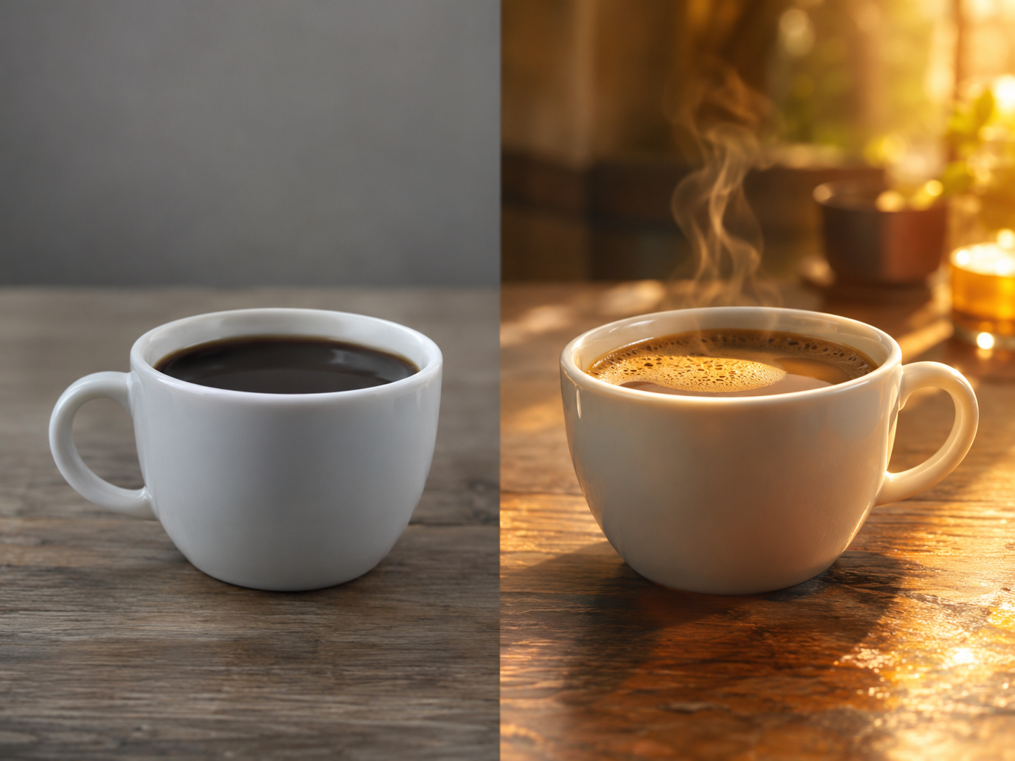 DIferençad e uma imagem de uma Xícara de Café com prompt genérico e prompt estruturado